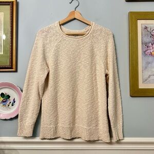 LL Bean Cream Women's Fisherman Sweater Cotton Beach Coastal Medium